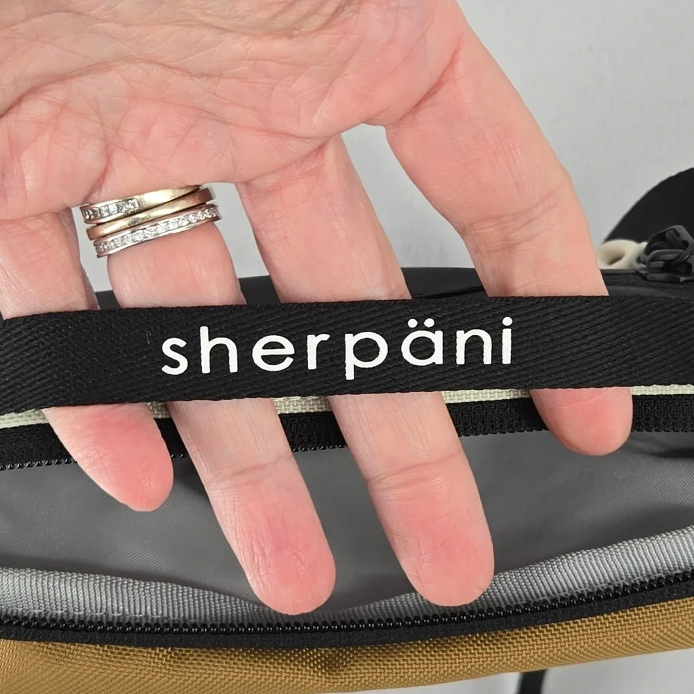Sherpani Crossbody Travel Bag Mustard Yellow Multi Pocket Organizer Adjustable